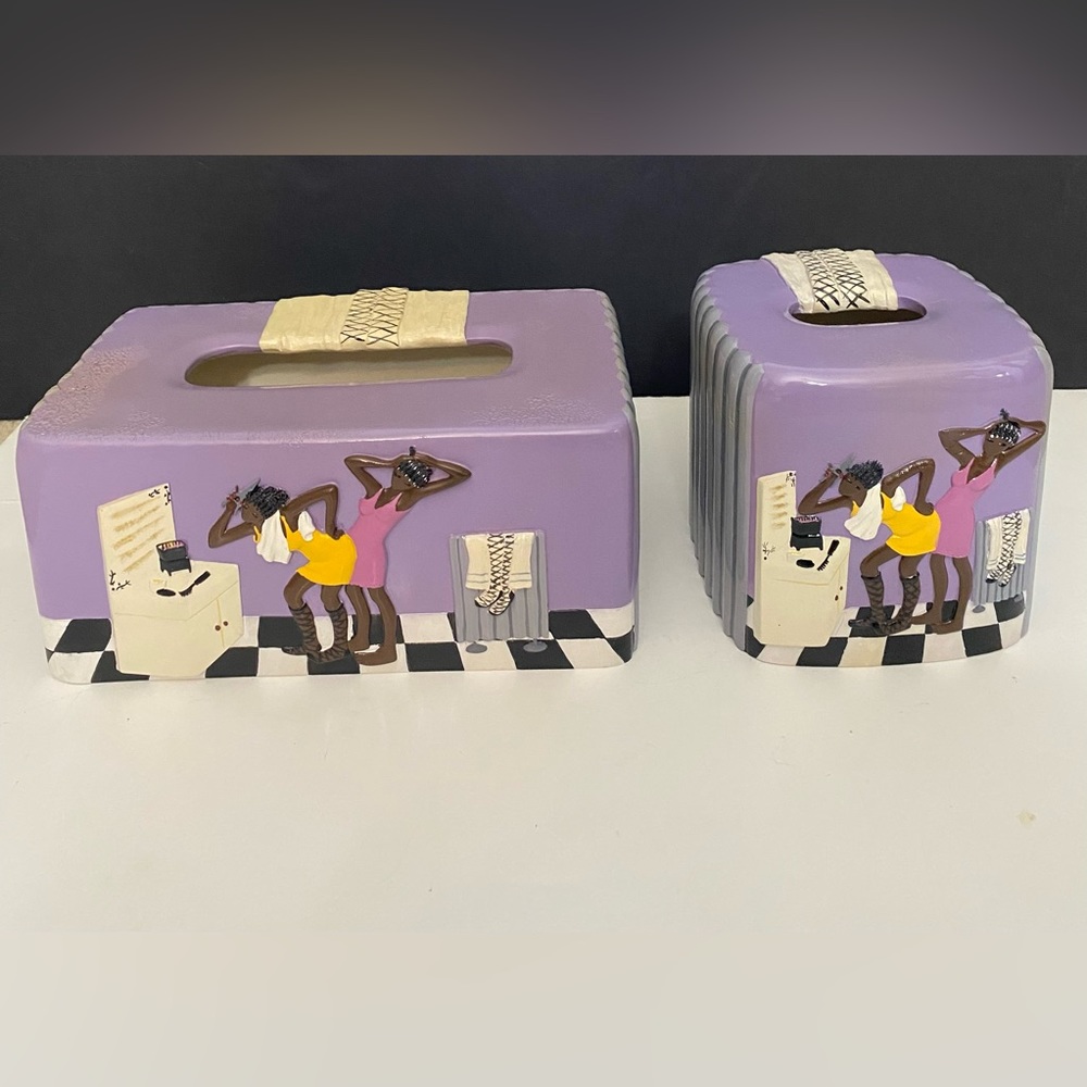Annie Lee Glazed Resin "Primpin" Rectangle & Square Set of 2 Tissue Boxes Cover